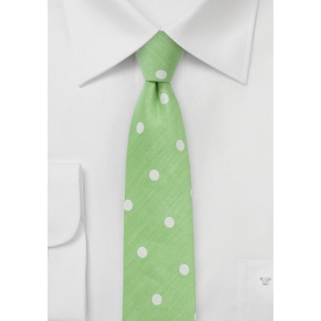 Lime Green Skinny Tie with Large Scale Polka Dots