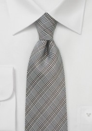 Glen Check Designer Silk Tie in Grays and Taupes
