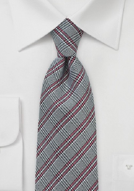 Red and Gray Glen Check Silk Tie