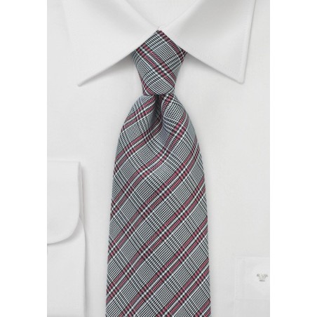 Red and Gray Glen Check Silk Tie