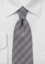 Red and Gray Glen Check Silk Tie