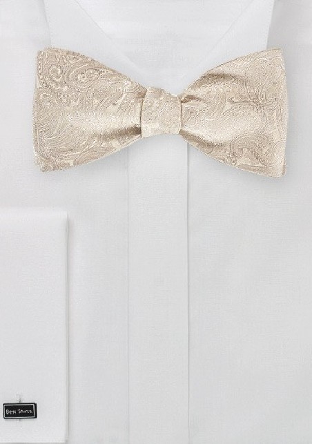 Light Cream Colored Paisley Bow Tie (self tie)