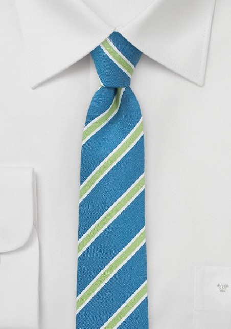 Trendy Linen Skinny Tie in Turquoise and Lime