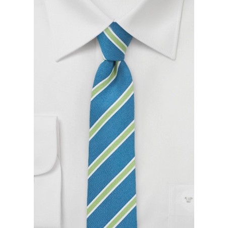 Trendy Linen Skinny Tie in Turquoise and Lime