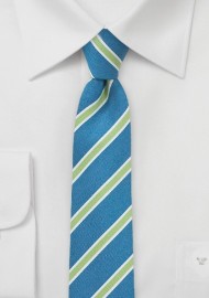 Trendy Linen Skinny Tie in Turquoise and Lime