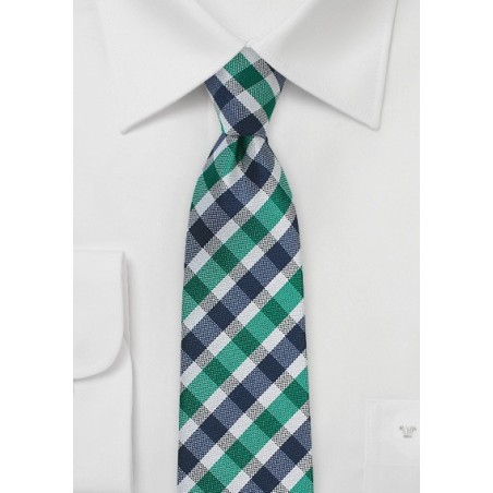 Slim Gingham Tie in Teal and Blue