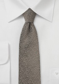 Brown Herringbone Skinny Wool Tie
