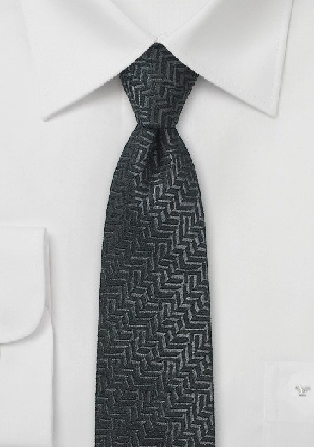 Black Herringbone Wool Tie