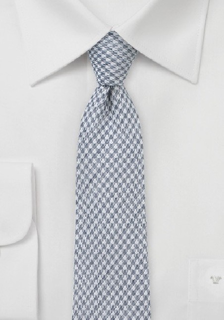 Slim Cut Houndstooth Tie in Grey