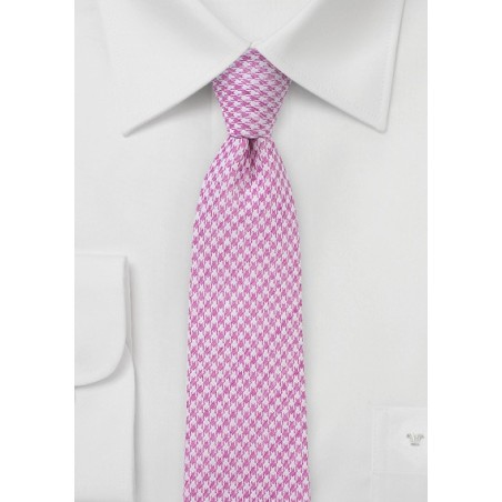 Pink Houndstooth Skinny Tie in Cotton Blend