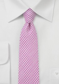 Pink Houndstooth Skinny Tie in Cotton Blend