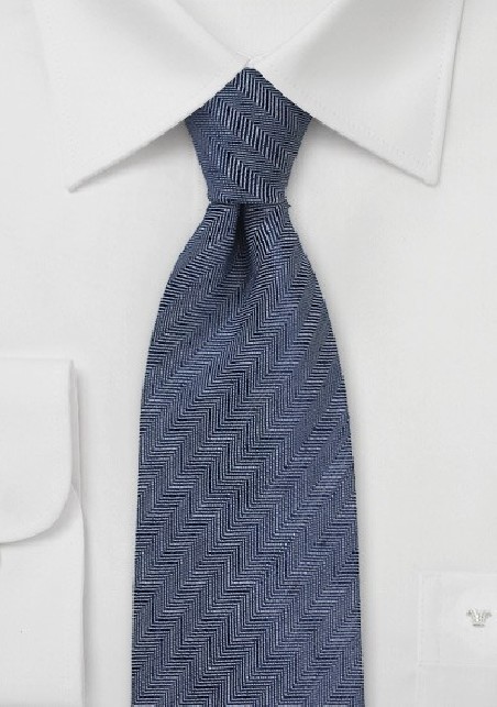 Men's Herringbone Linen Tie in Navy