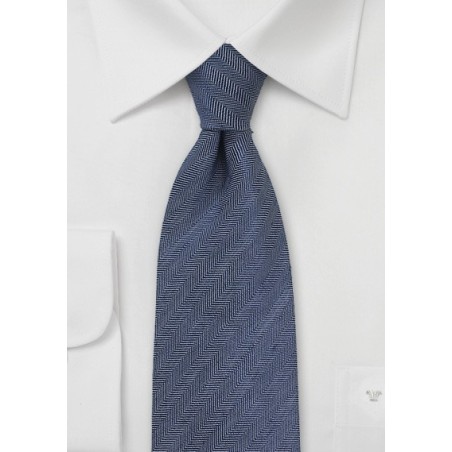 Men's Herringbone Linen Tie in Navy