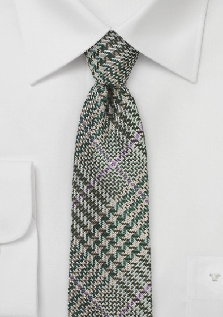 Green Raw Silk Plaid Tie