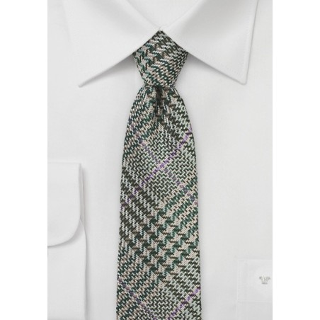 Green Raw Silk Plaid Tie