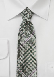 Green Raw Silk Plaid Tie