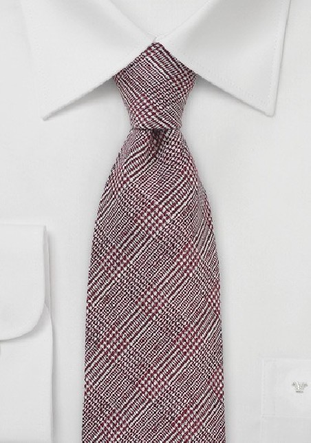 Autumn Glen Check Wool Tie in Burgundy