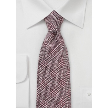 Autumn Glen Check Wool Tie in Burgundy