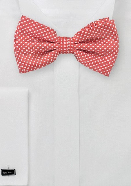 Coral Red Pin Dot Bow Tie