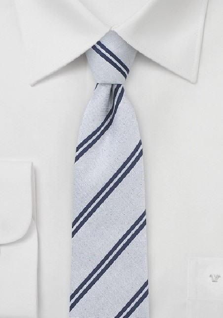 Skinny Cotton Tie in Navy and Silver