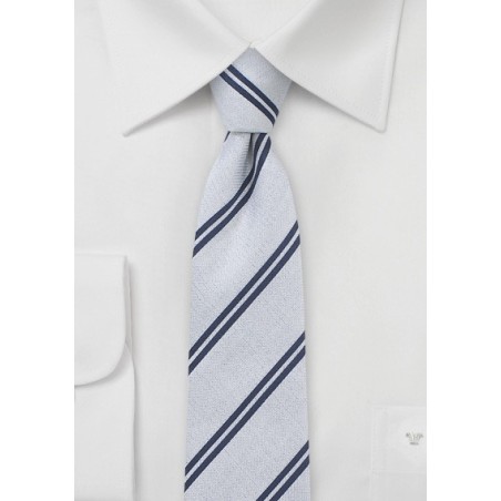 Skinny Cotton Tie in Navy and Silver
