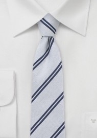 Skinny Cotton Tie in Navy and Silver