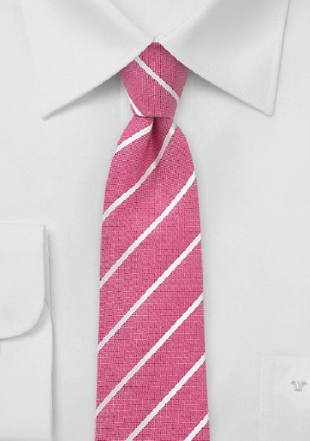 Coral Red Striped Skinny Tie