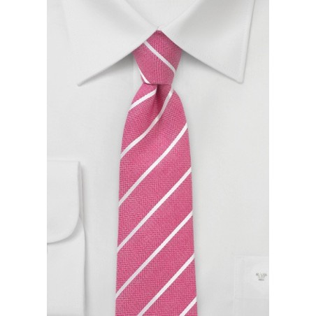 Coral Red Striped Skinny Tie