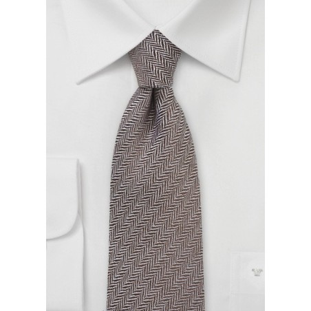 Autumn Wool Tie in Brown with Herringbone Weave