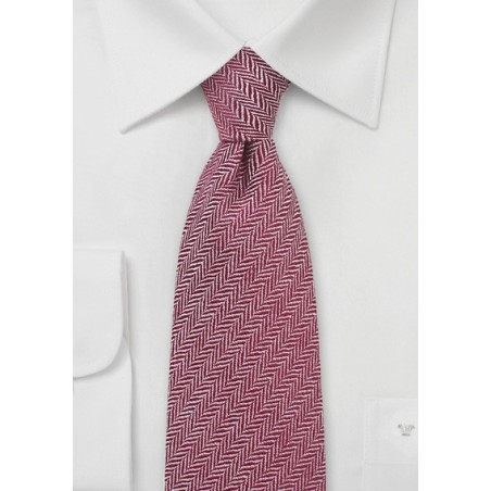 Autumn Red Wool Tie with Herringbone Design