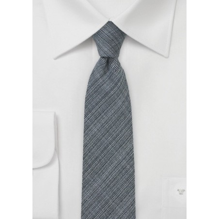 Chambray Wool Skinny Tie in Charcoal Gray