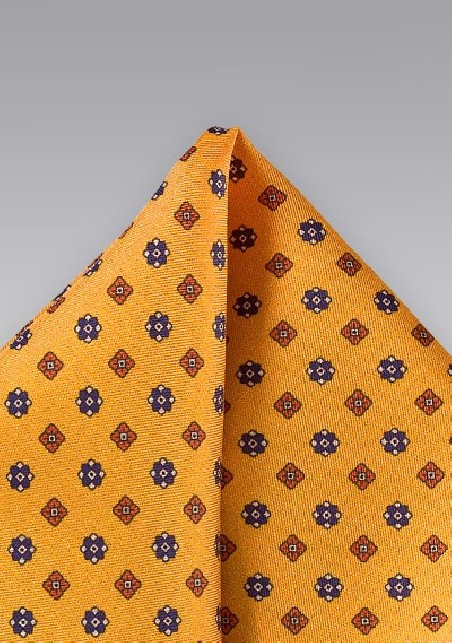 Amber Gold Floral Pocket Square
