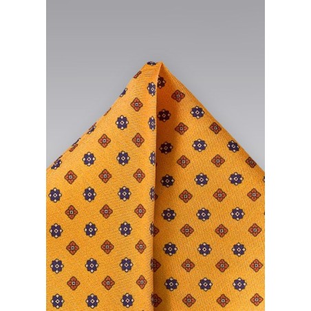 Amber Gold Floral Pocket Square