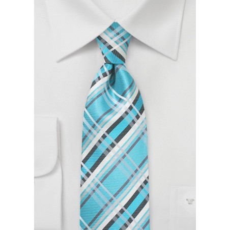 Silk Summer Plaid Tie in Bright Aqua