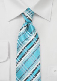 Silk Summer Plaid Tie in Bright Aqua