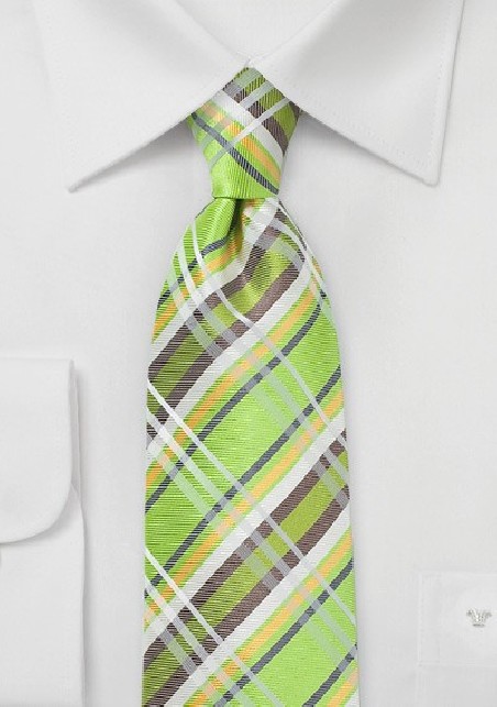 Summer Plaid Silk Tie in Lime Green