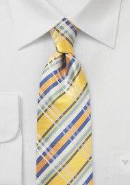 Sun Yellow and Blue Silk Plaid Tie