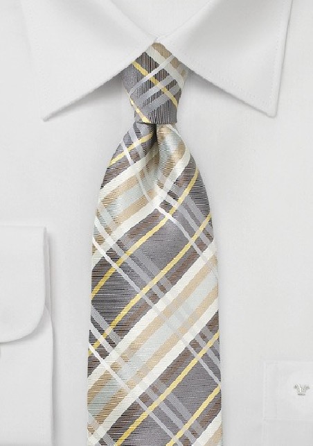 Wheat Colored Silk Plaid Tie