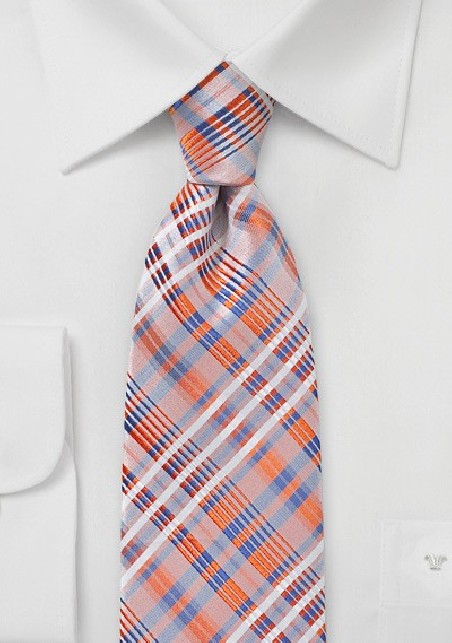 Apricot Orange Summer Plaid Tie