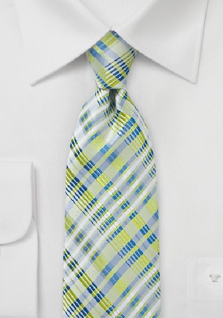 Pastel Green Plaid Silk Tie
