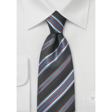Espresso Brown Tie with Light Blue Stripes