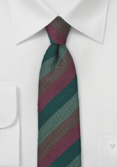 Narrow Wool Tie with Herringbone Design