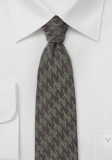 Wool Houndstooth Skinny Tie in Brown Tones