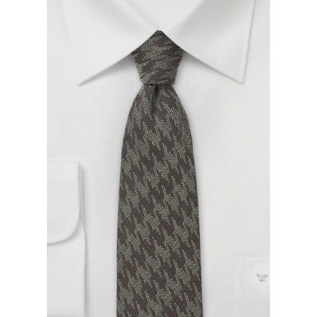 Wool Houndstooth Skinny Tie in Brown Tones