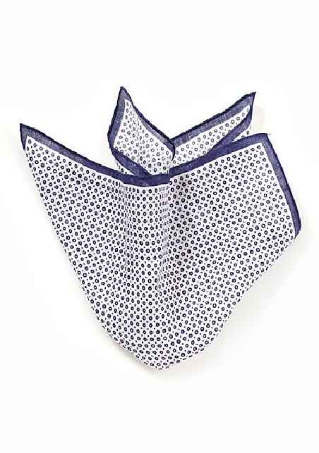 Linen Pocket Square in Blue and White