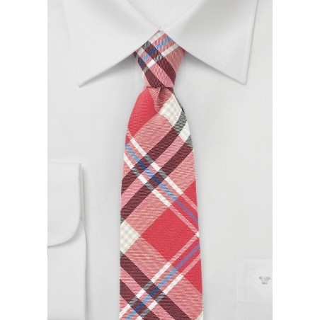 Cotton Plaid Tie in Red, White, and Black