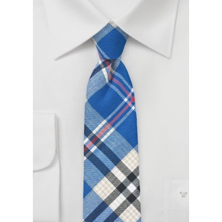 Cotton Plaid Tie in Blue, White, Beige, Red
