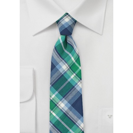 Green and Blue Cotton Plaid Tie