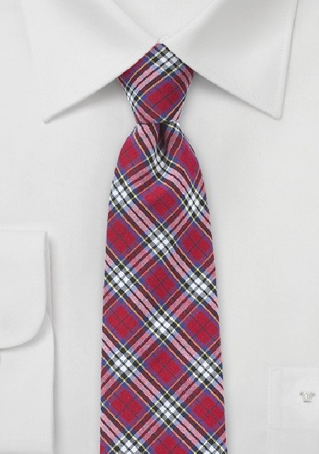 Cotton Plaid Tie in Red, Blue, Yellow, White