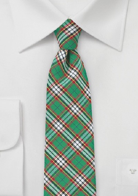 Green and Red Tartan Plaid Cotton Necktie